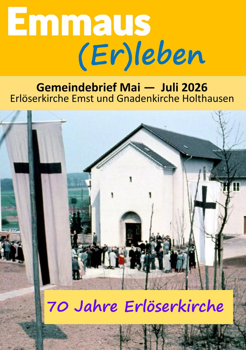 Broschürencover „Emmaus (Er)leben“ mit altem Kirchenfoto.