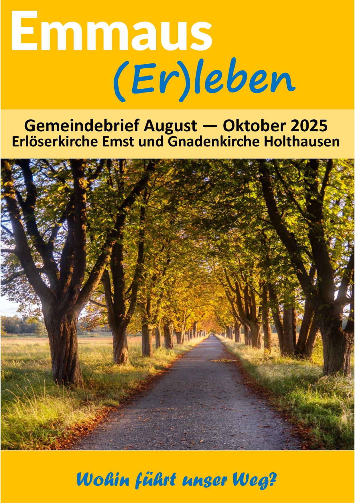 Broschürencover „Emmaus (Er)leben“ mit altem Kirchenfoto.