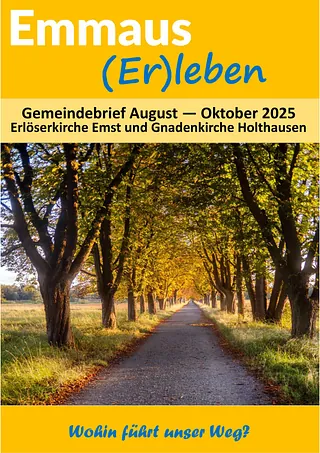 Broschürencover „Emmaus (Er)leben“ mit altem Kirchenfoto.