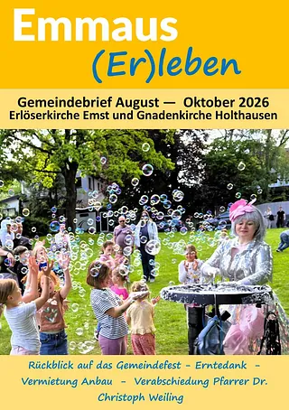 Broschürencover „Emmaus (Er)leben“ mit altem Kirchenfoto.