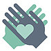 Zwei überlappende Hände mit einem Herz, symbolisieren Fürsorge oder Unterstützung.