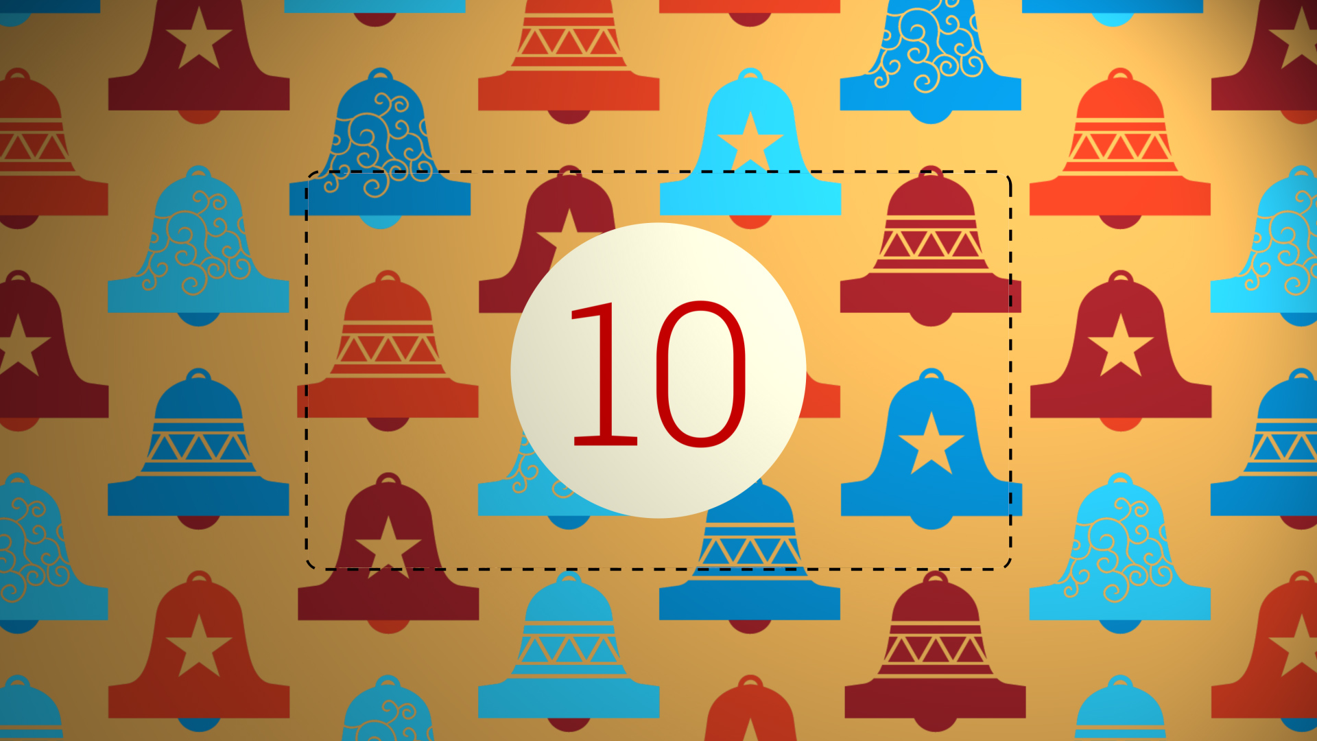 Adventskalender-Kachel mit Glocken und „10“.