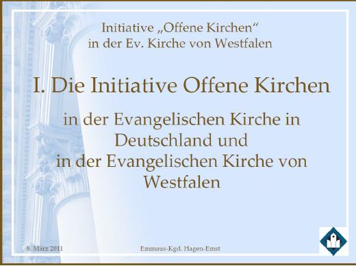Deutsche Präsentationsfolie mit dem Titel „Die Initiative Offene Kirchen“.