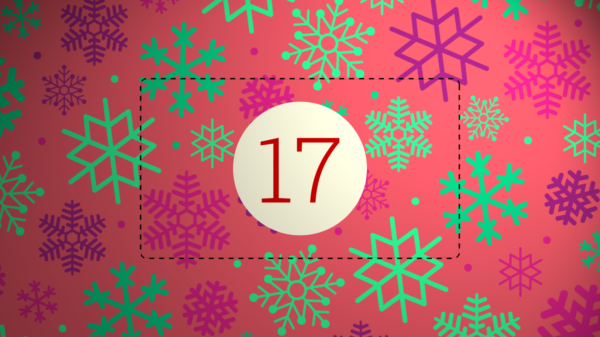 Adventskalender-Kachel mit Schneeflocken und „17“.