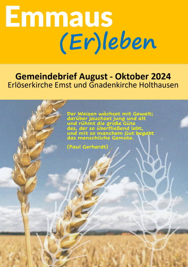 Broschürencover „Emmaus (Er)leben“ mit Weizenähren.