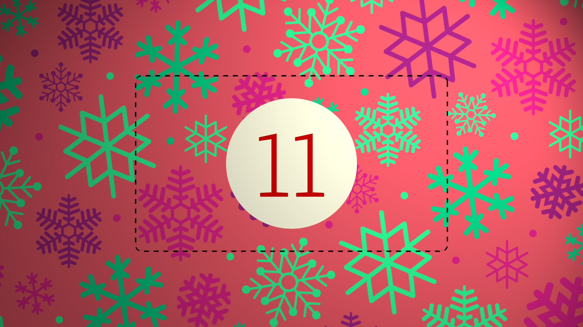 Adventskalender-Kachel mit Schneeflocken und „11“.