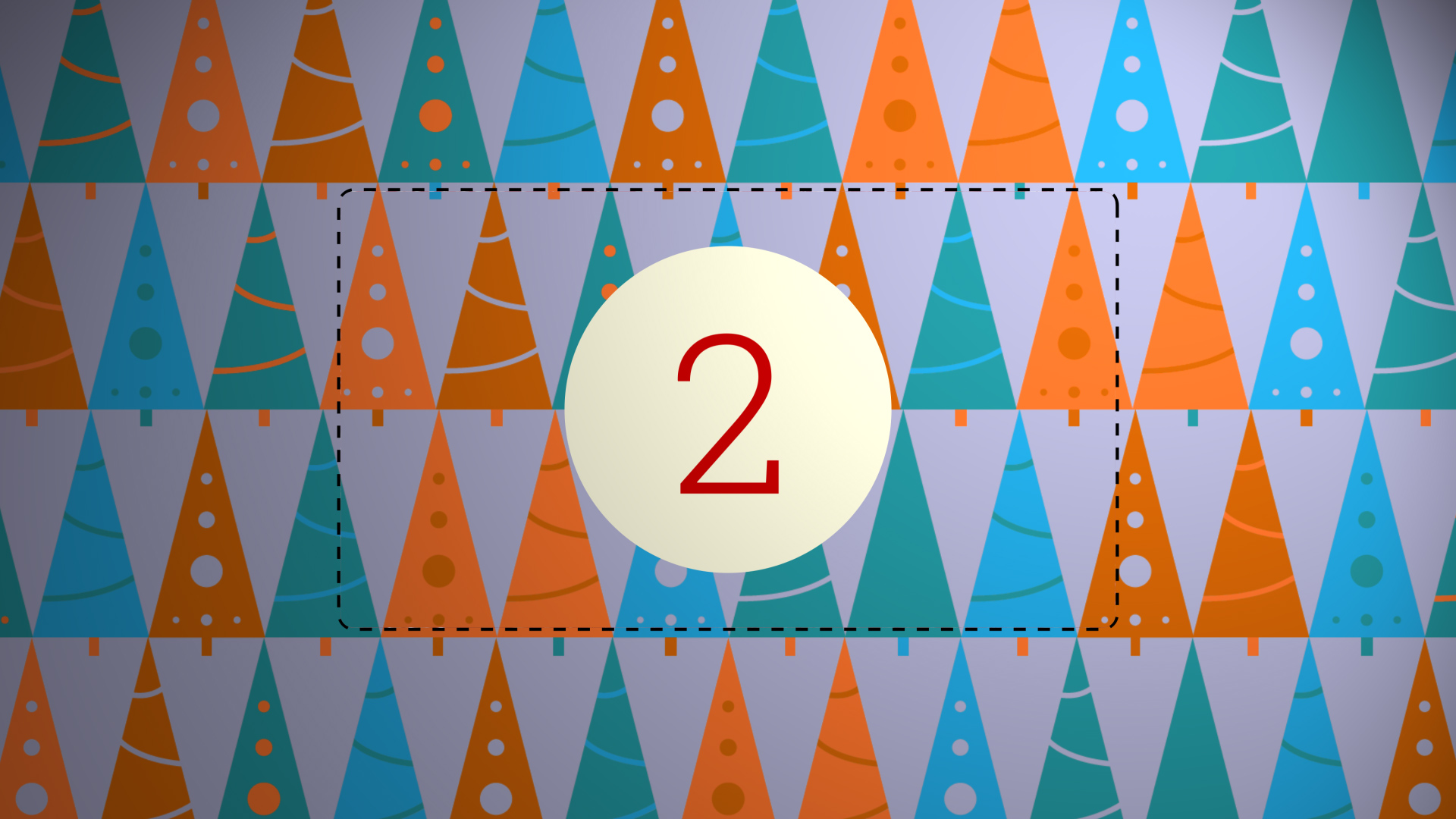 Adventskalender-Kachel mit Bäumen und „2“.