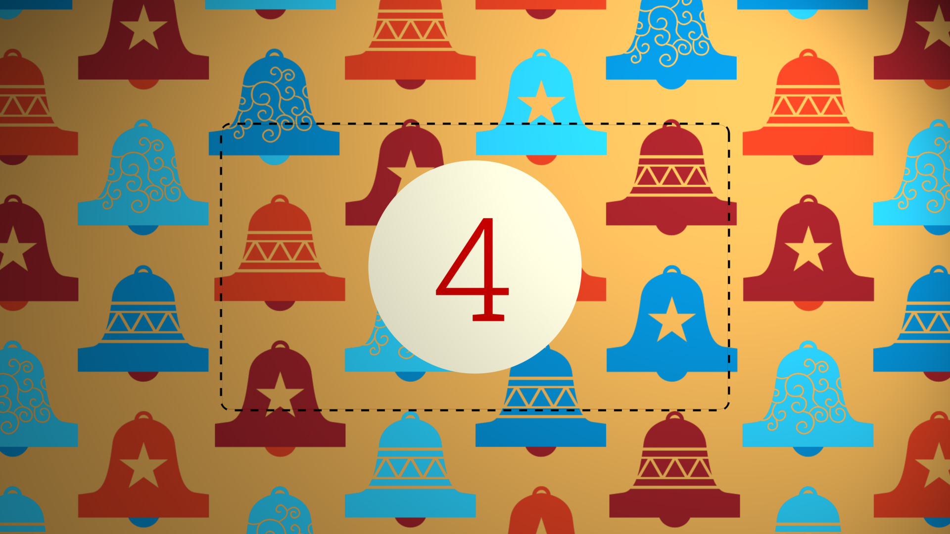 Adventskalender-Kachel mit Glocken und „4“.